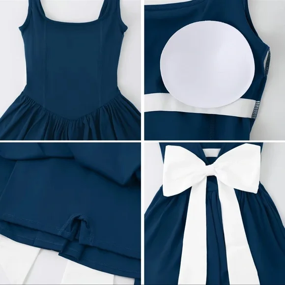 navy blue athletic dress with a large white removable bow size L - Picture 5 of 13